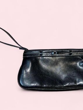 Classic Black Leather Wristlet Clutch